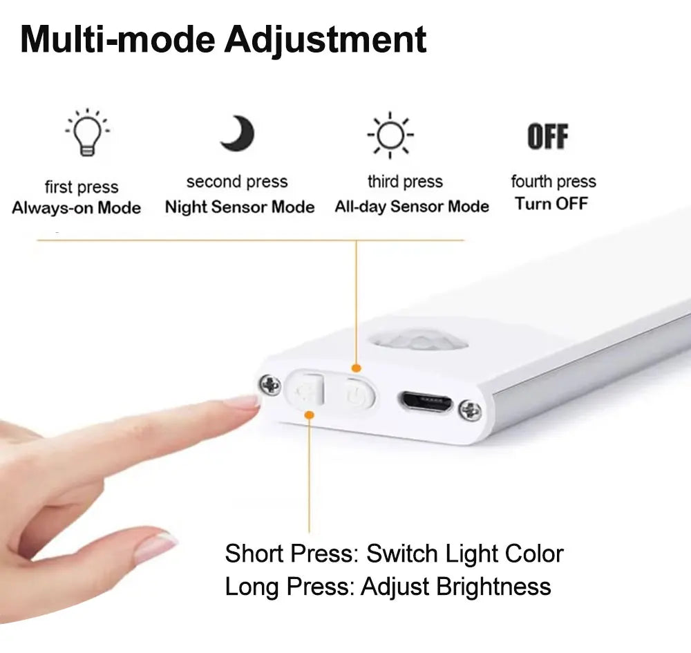 Ultra-thin USB Rechargeable Motion Sensor Cabinet Light Wireless 3 Colors Dimmable LED Closet Wardrobe Lights Lamp 20/30/40CM