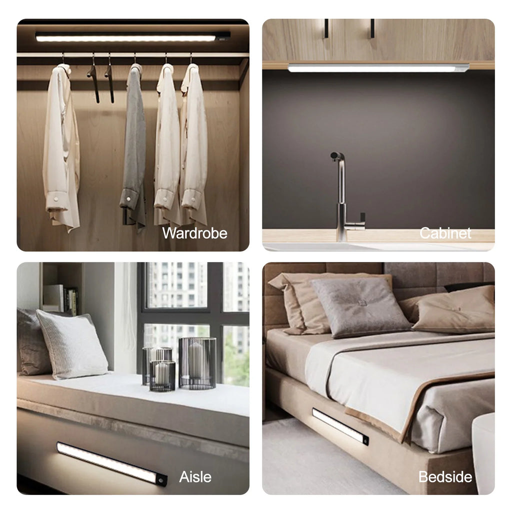 Ultra-thin USB Rechargeable Motion Sensor Cabinet Light Wireless 3 Colors Dimmable LED Closet Wardrobe Lights Lamp 20/30/40CM