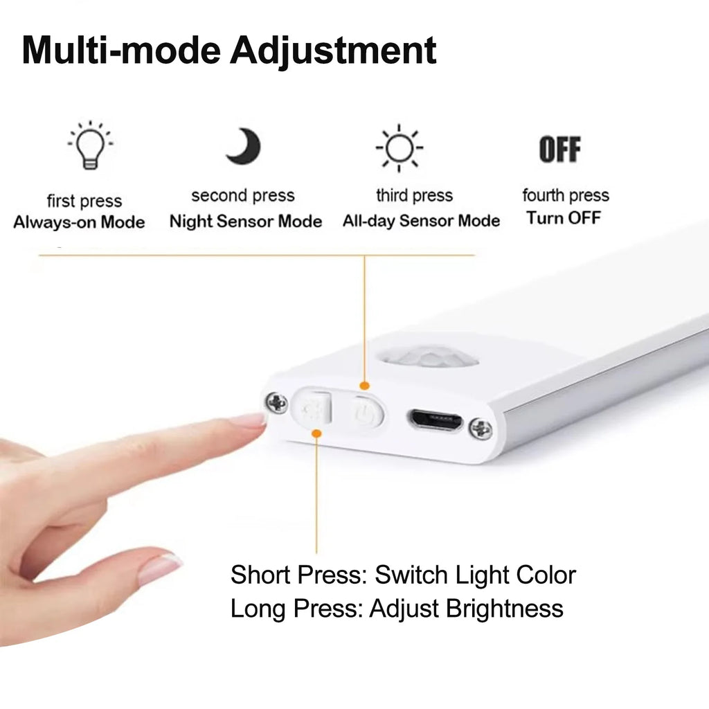 Ultra-thin USB Rechargeable Motion Sensor Cabinet Light Wireless 3 Colors Dimmable LED Closet Wardrobe Lights Lamp 20/30/40CM