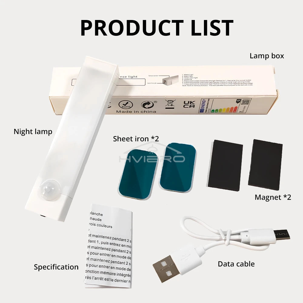 Rechargeable Motion Sensor LED Bar Light Induction Night Light Portable Cordless Magnetic Cabinet Lamp for Kitchen Bedside Room