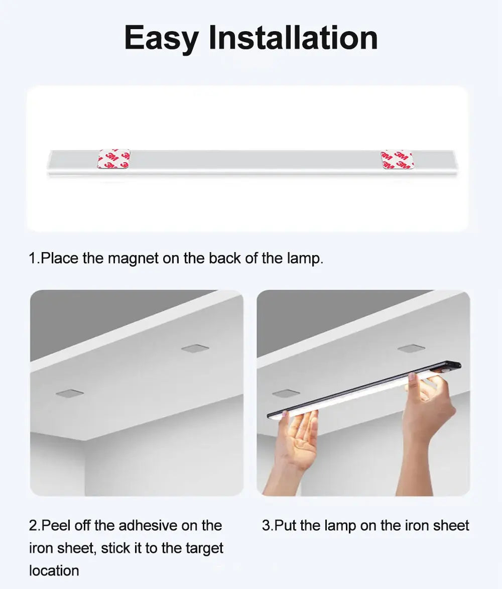 Ultra-thin USB Rechargeable Motion Sensor Cabinet Light Wireless 3 Colors Dimmable LED Closet Wardrobe Lights Lamp 20/30/40CM