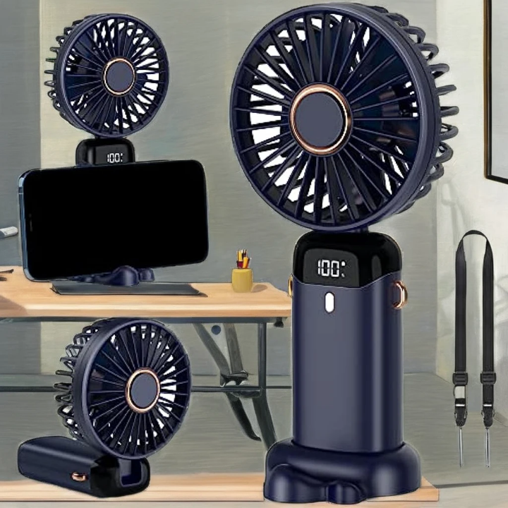 Ventilateur Portable Rechargeable avec Support Téléphone — 3 Vitesses, Silencieux | Minwa Store